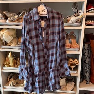 Free People Red and Blue Plaid frill dress